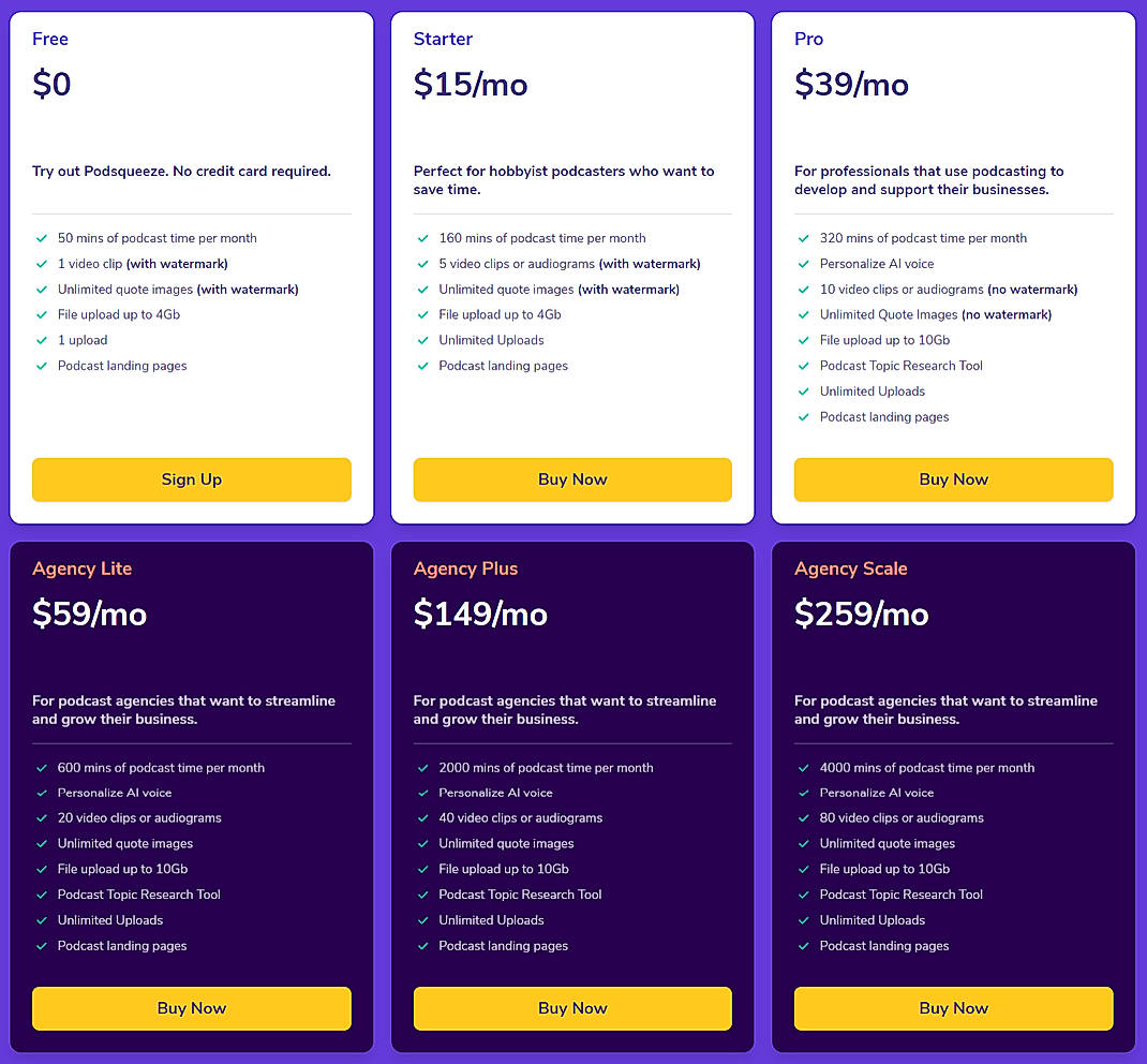 Pricing screenshot