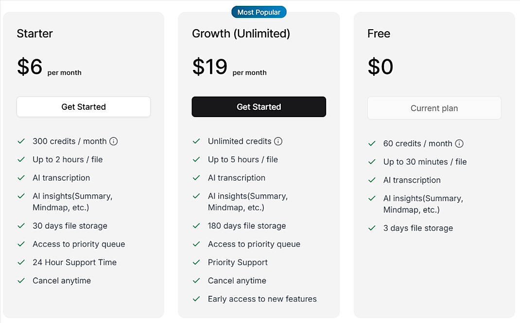Pricing screenshot