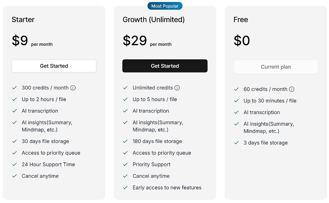 Pricing screenshot