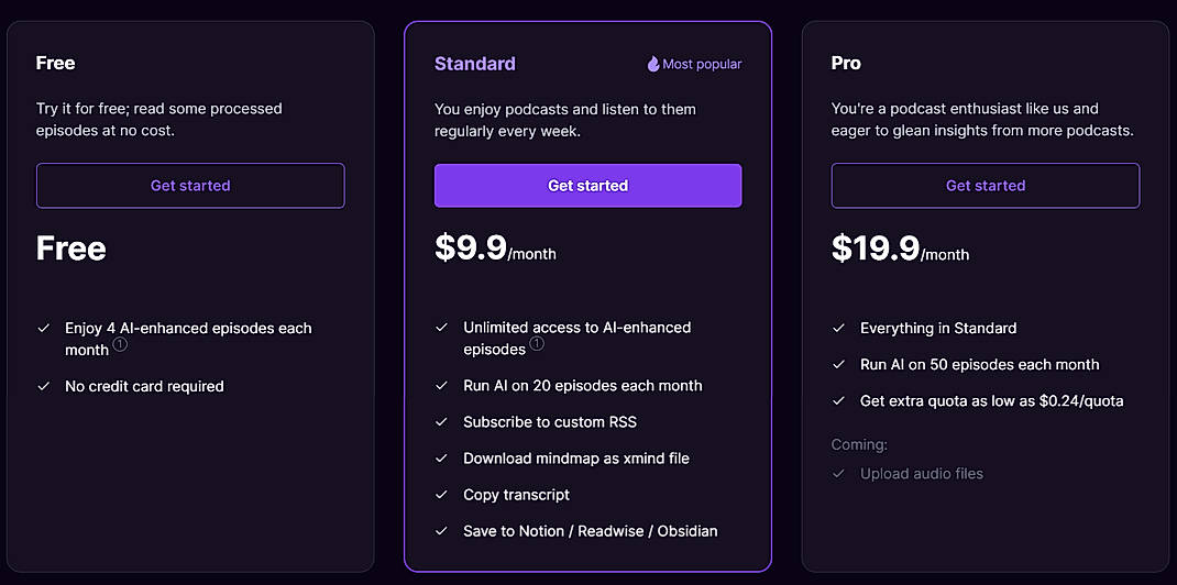Pricing screenshot