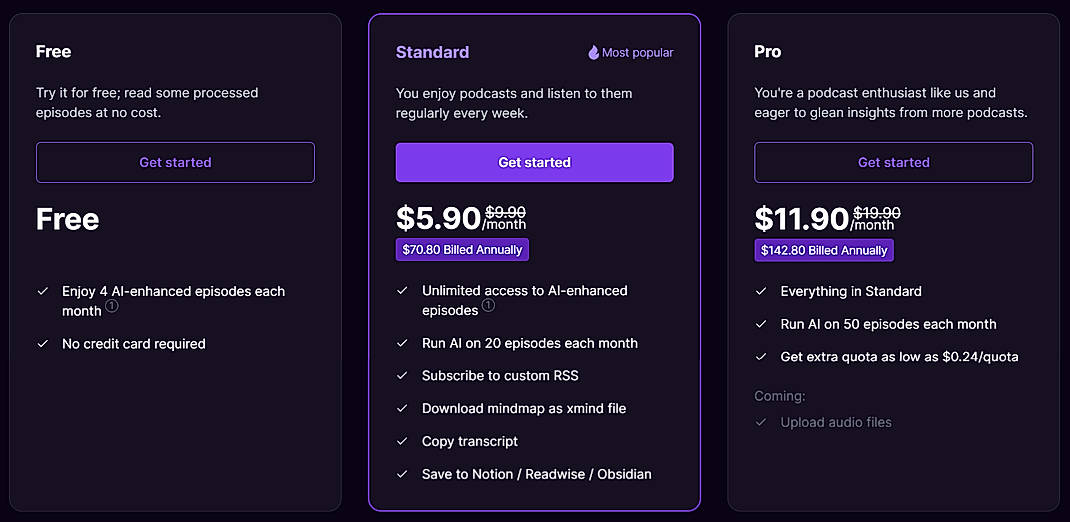 Pricing screenshot
