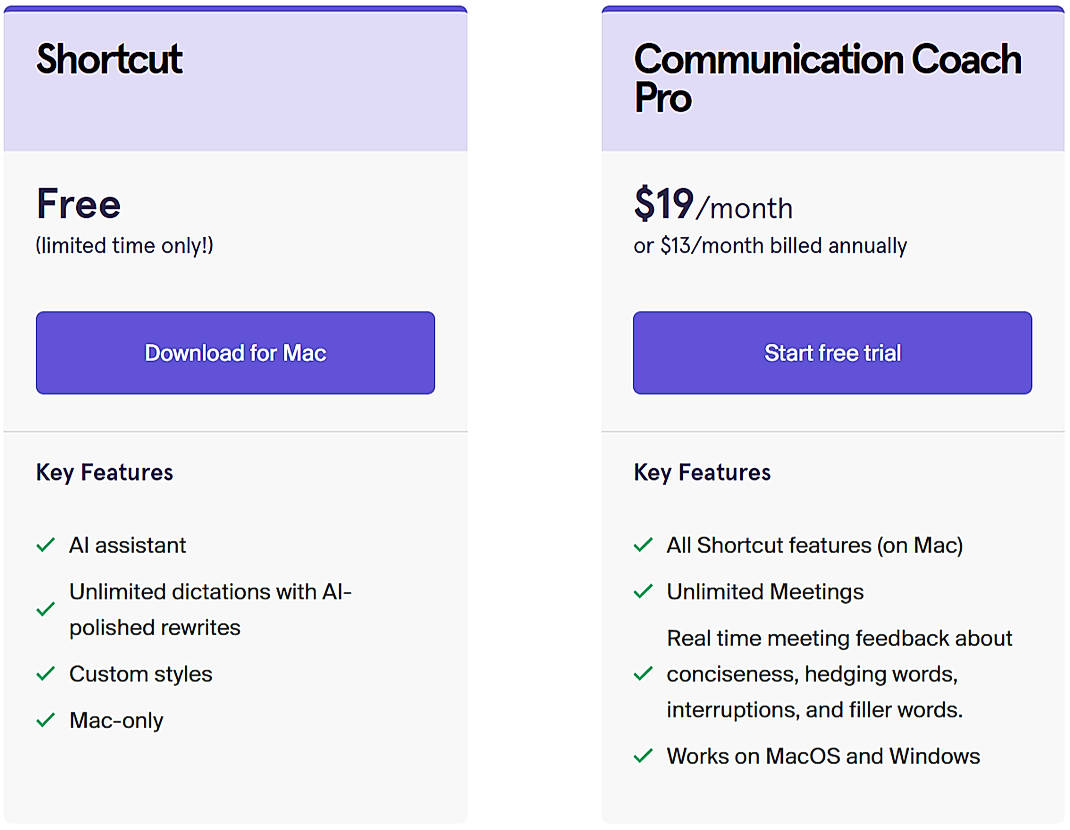 Pricing screenshot