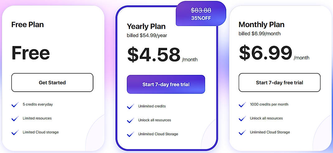 Pricing screenshot