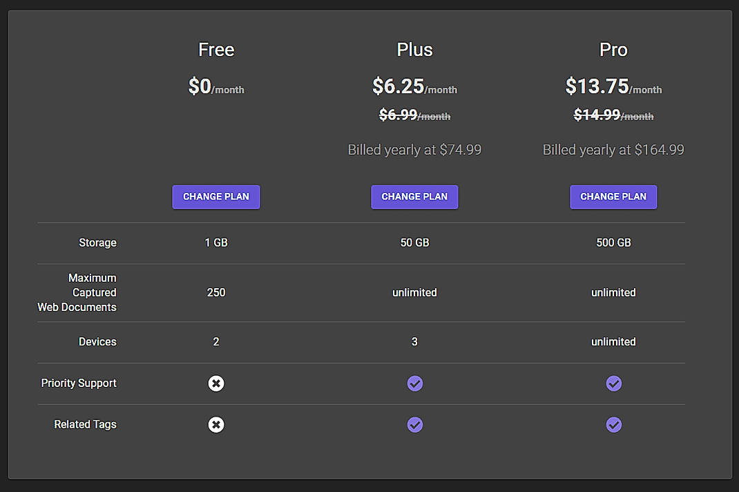 Pricing screenshot