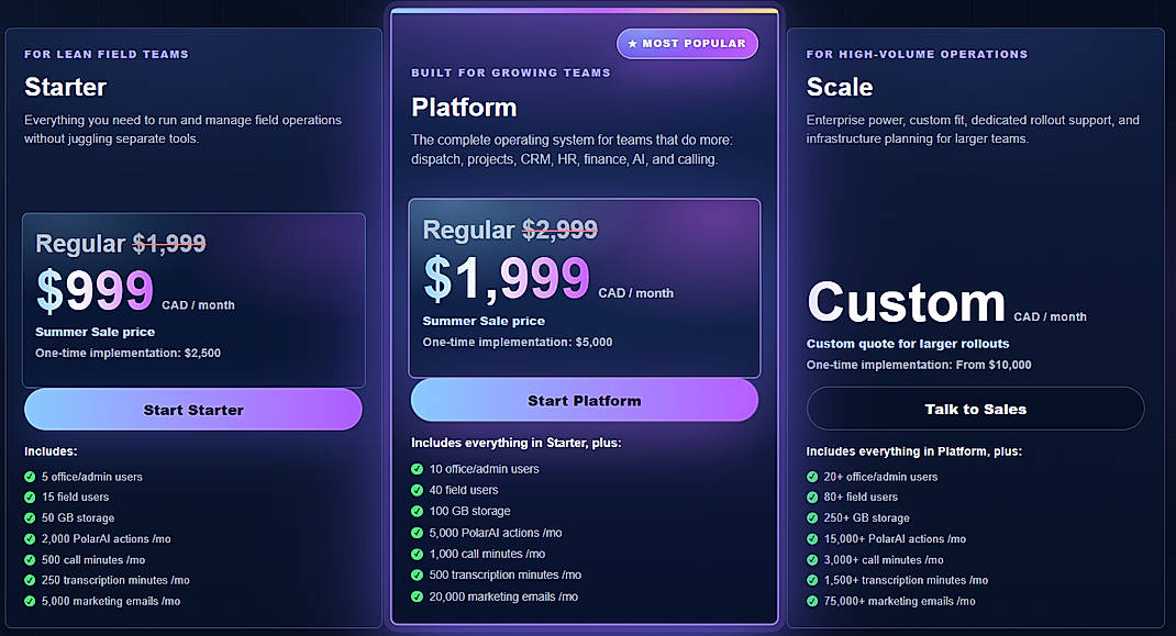 Pricing screenshot