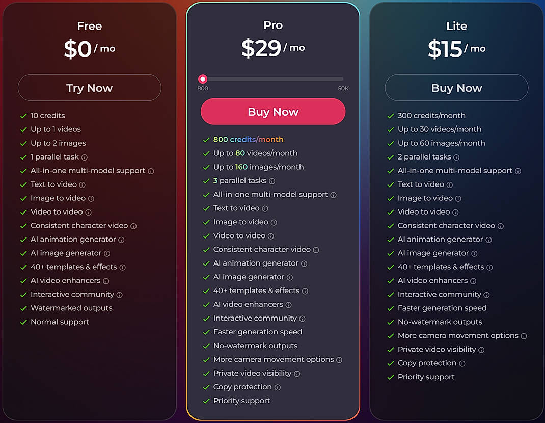 Pricing screenshot