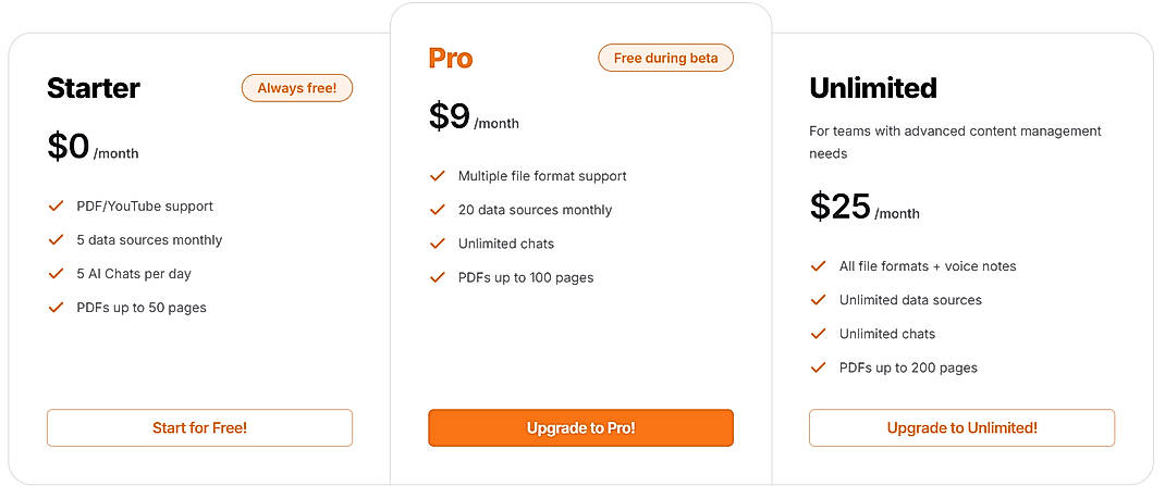 Pricing screenshot