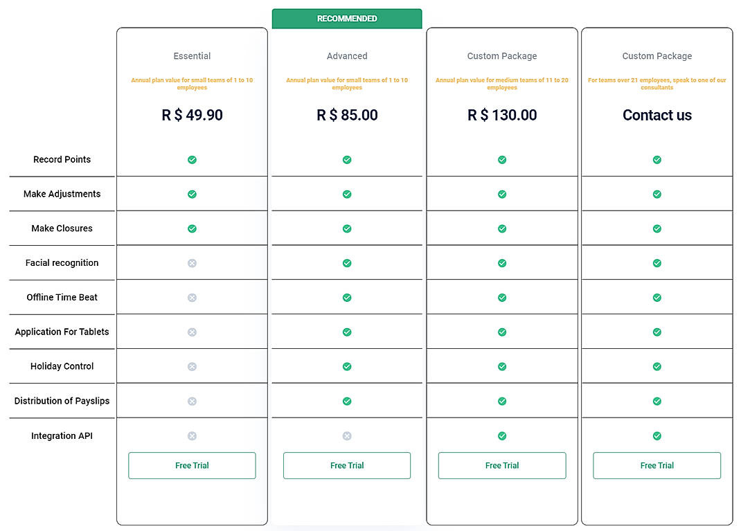 Pricing screenshot