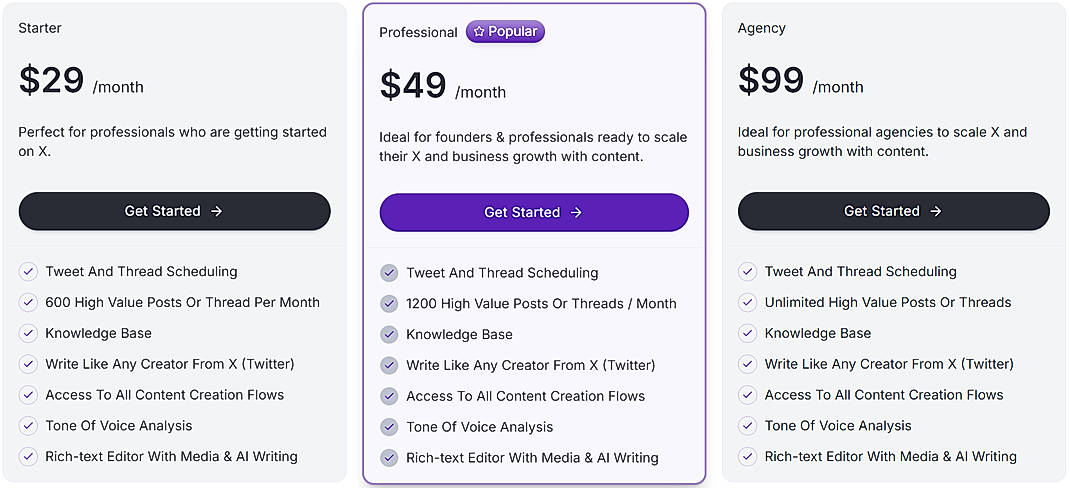Pricing screenshot