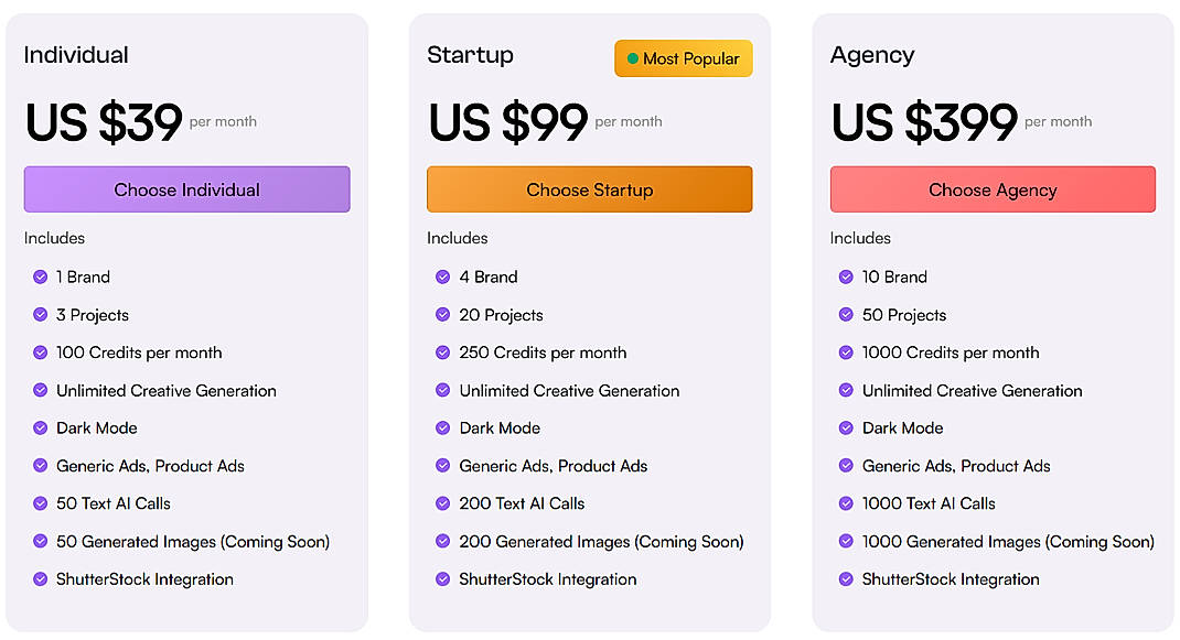 Pricing screenshot