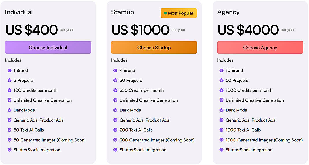 Pricing screenshot