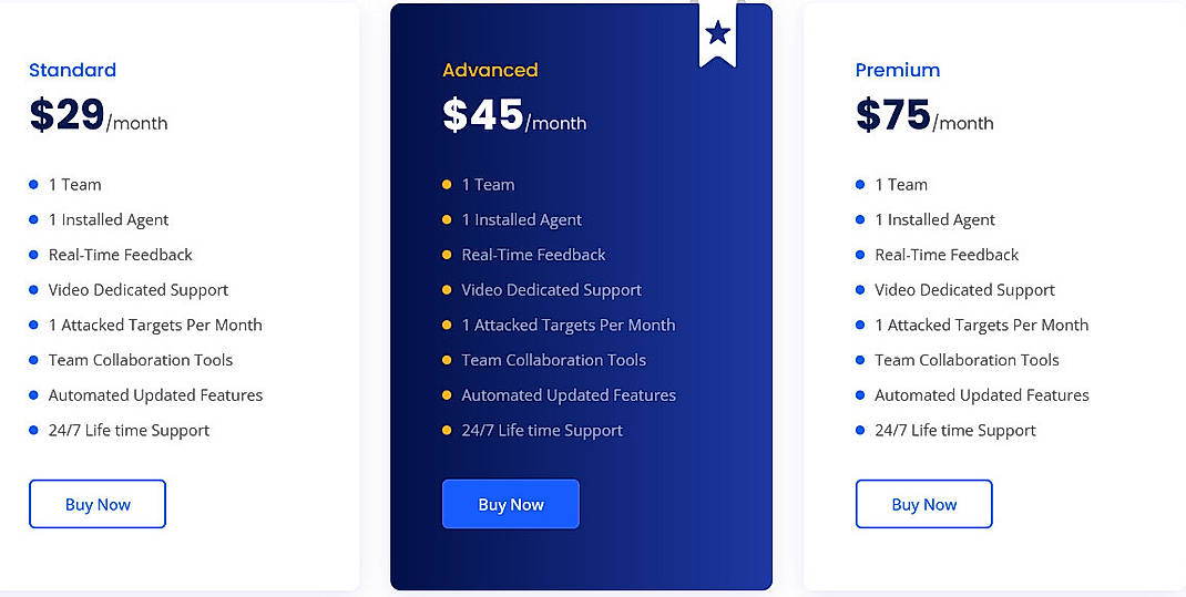 Pricing screenshot