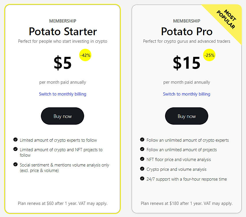 Pricing screenshot