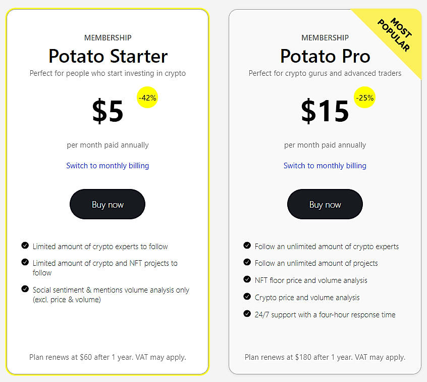 Pricing screenshot