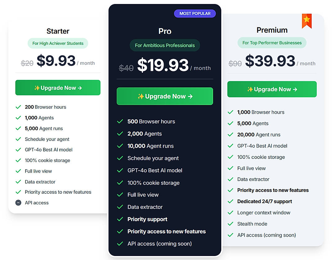 Pricing screenshot