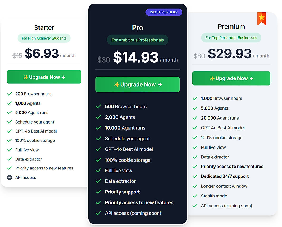 Pricing screenshot