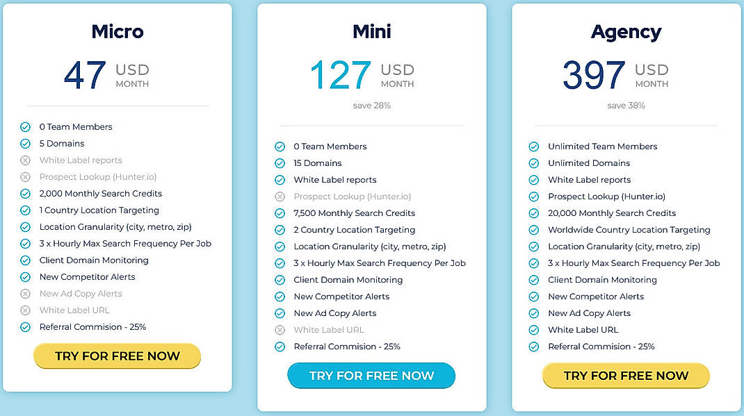 Pricing screenshot