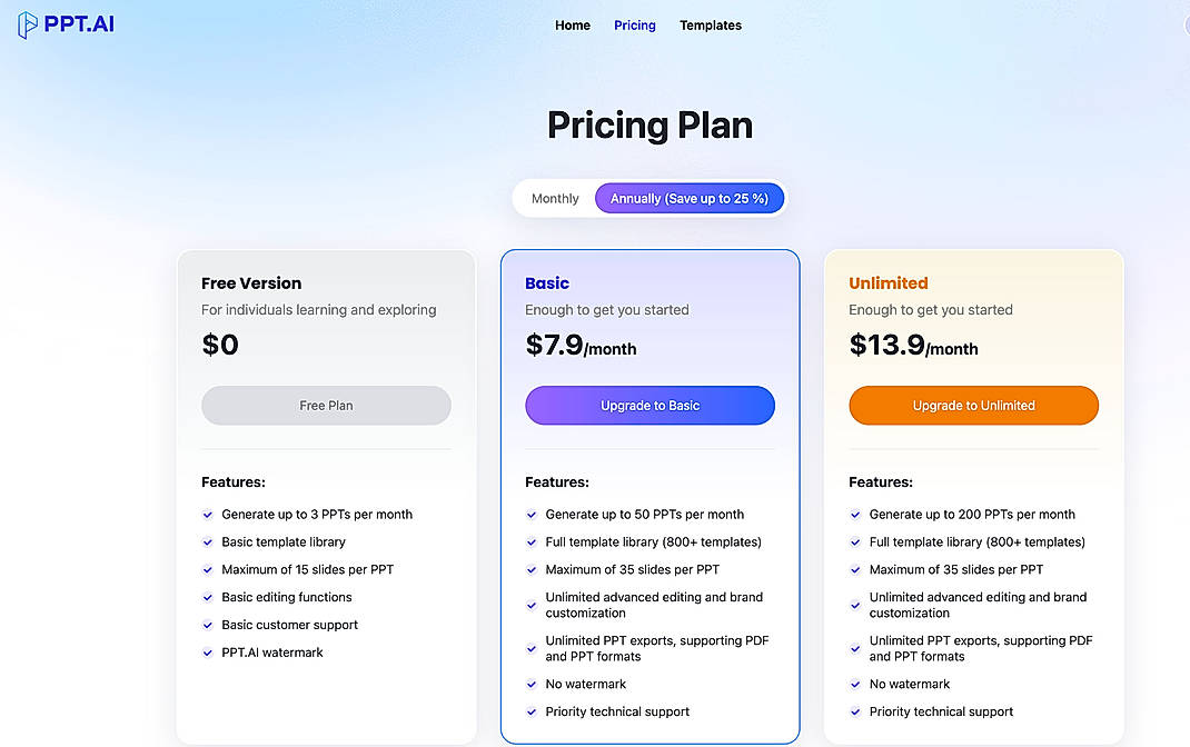 Pricing screenshot