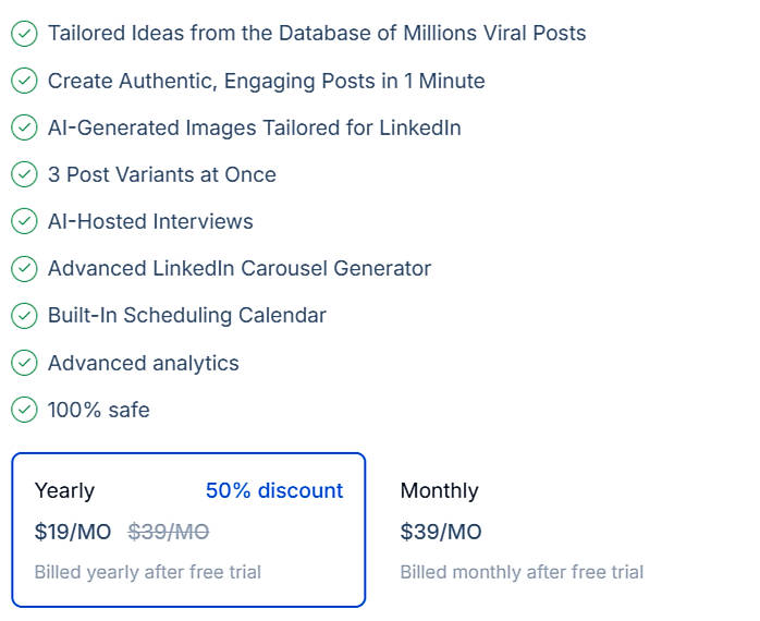 Pricing screenshot