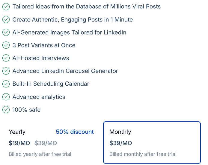 Pricing screenshot