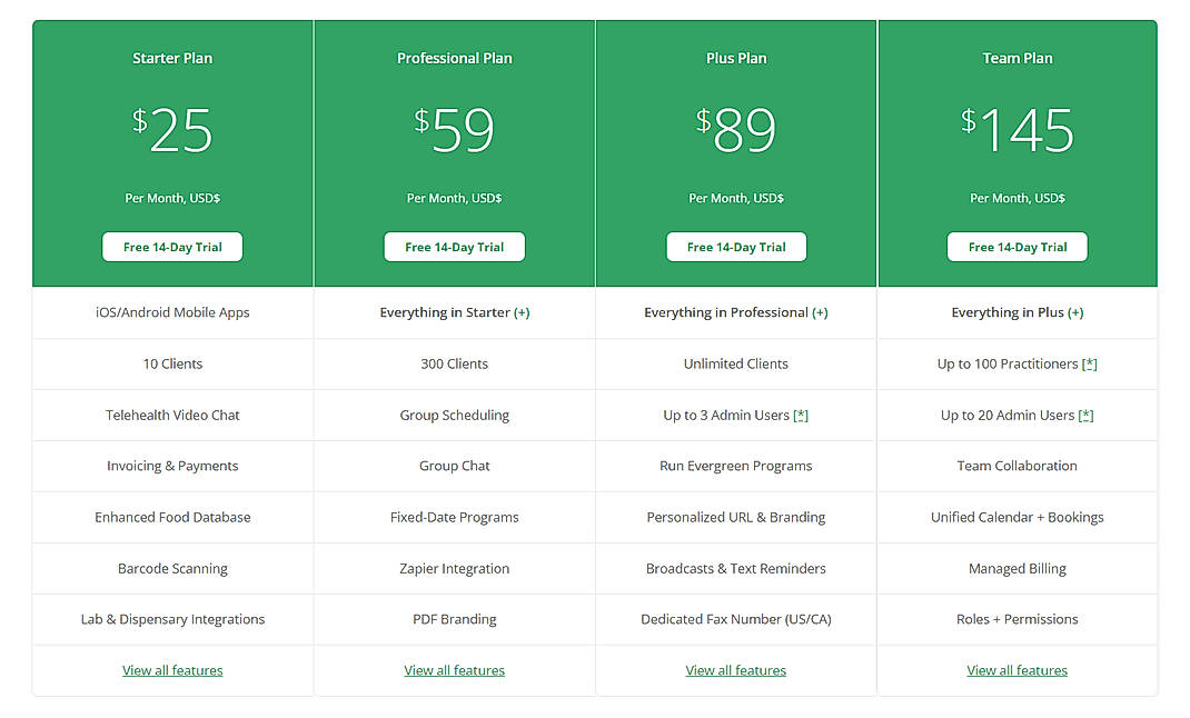 Pricing screenshot