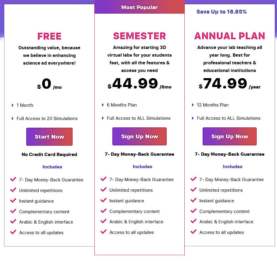 Pricing screenshot