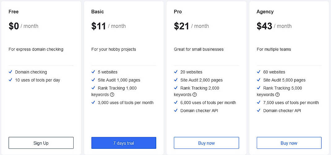 Pricing screenshot