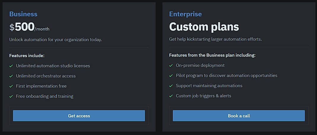 Pricing screenshot