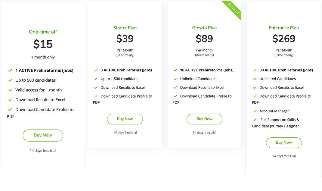 Pricing screenshot