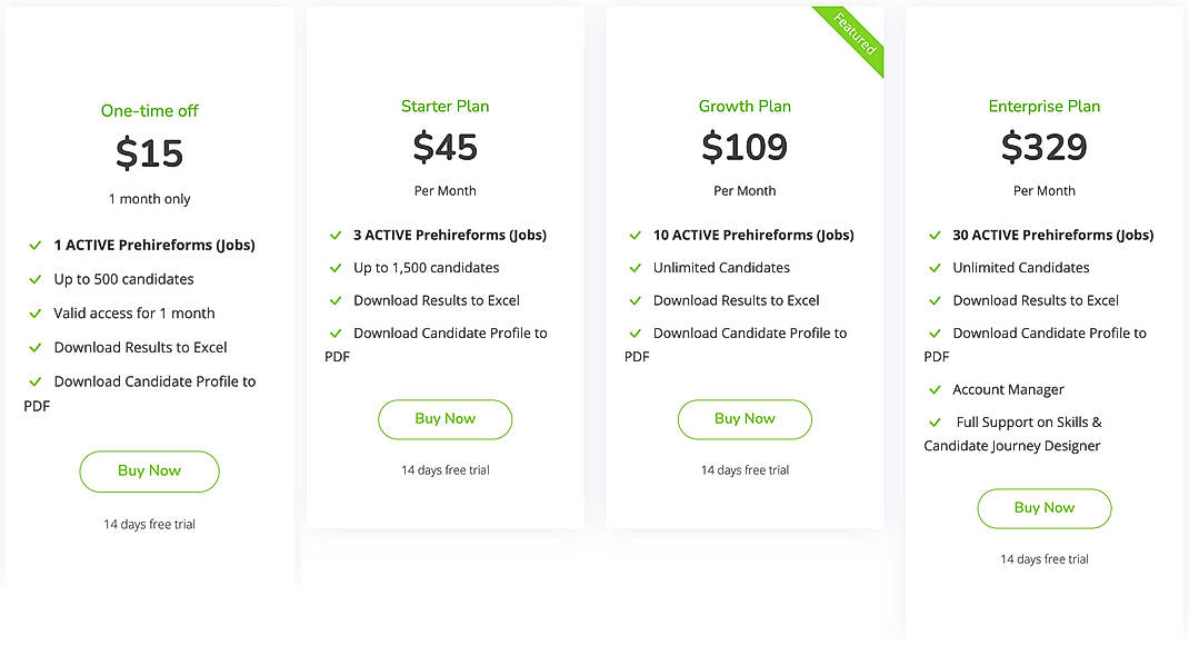 Pricing screenshot