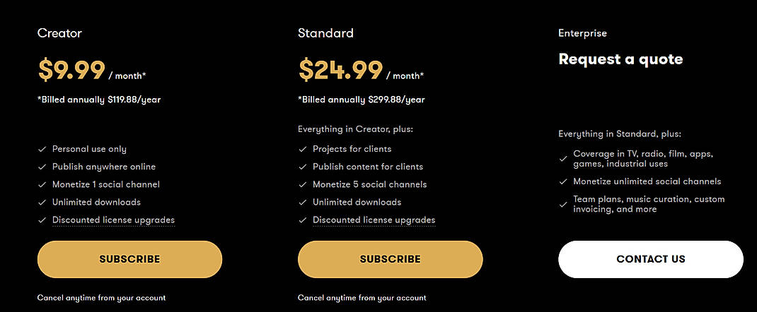 Pricing screenshot