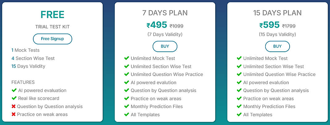 Pricing screenshot