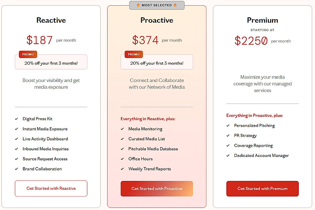 Pricing screenshot