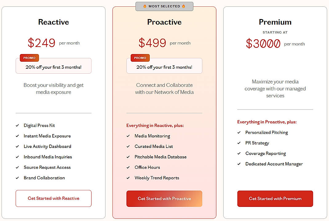 Pricing screenshot