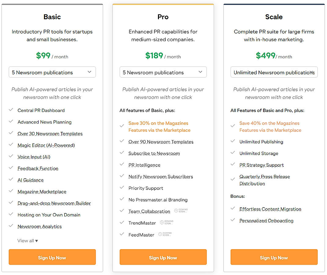 Pricing screenshot