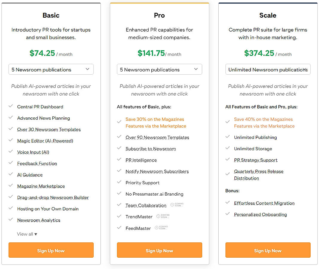 Pricing screenshot