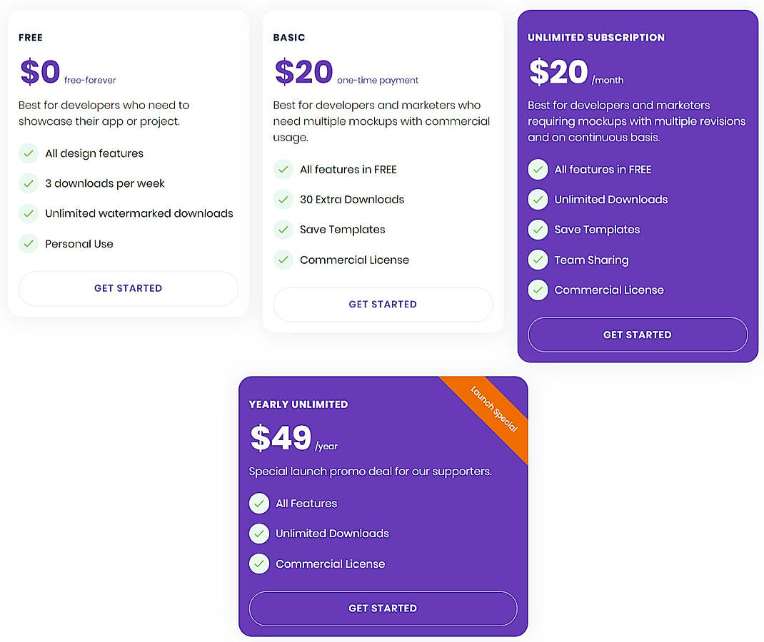 Pricing screenshot