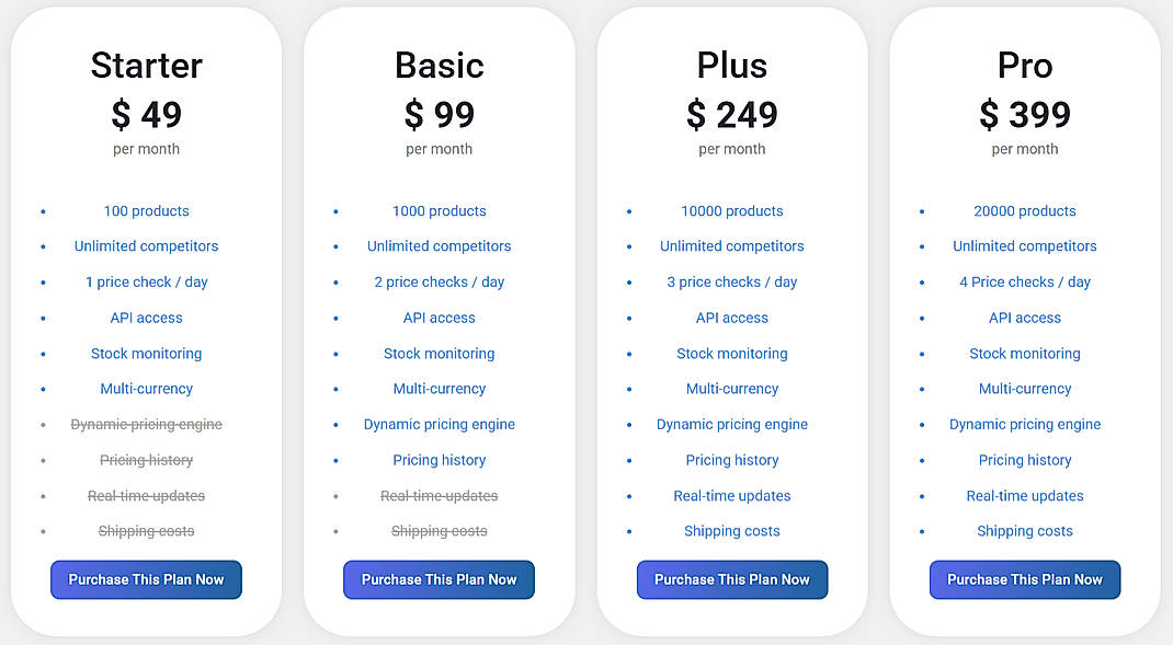 Pricing screenshot