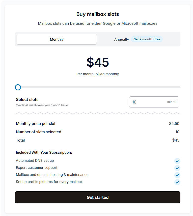Pricing screenshot