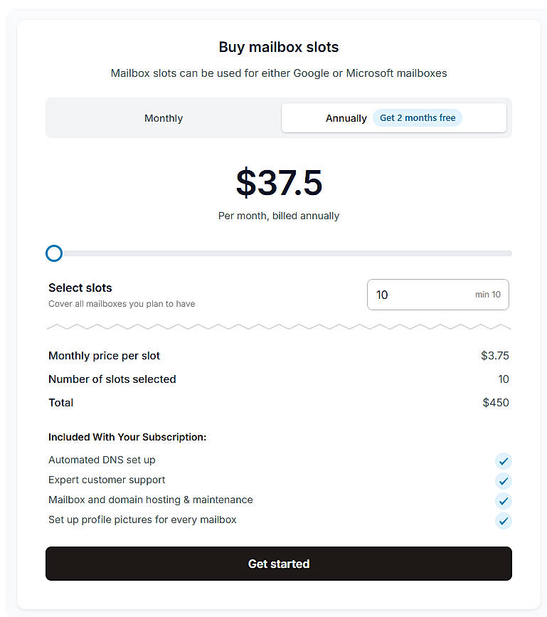 Pricing screenshot