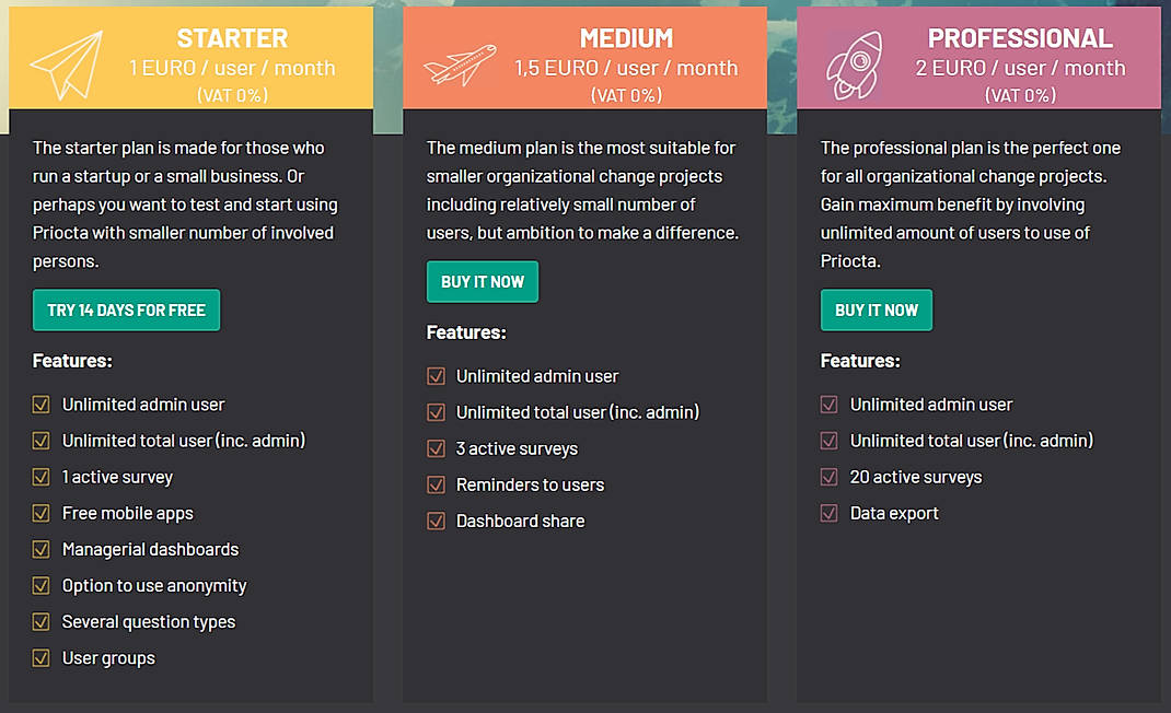 Pricing screenshot