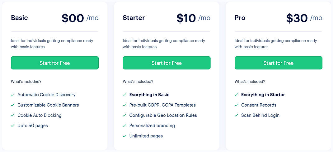 Pricing screenshot