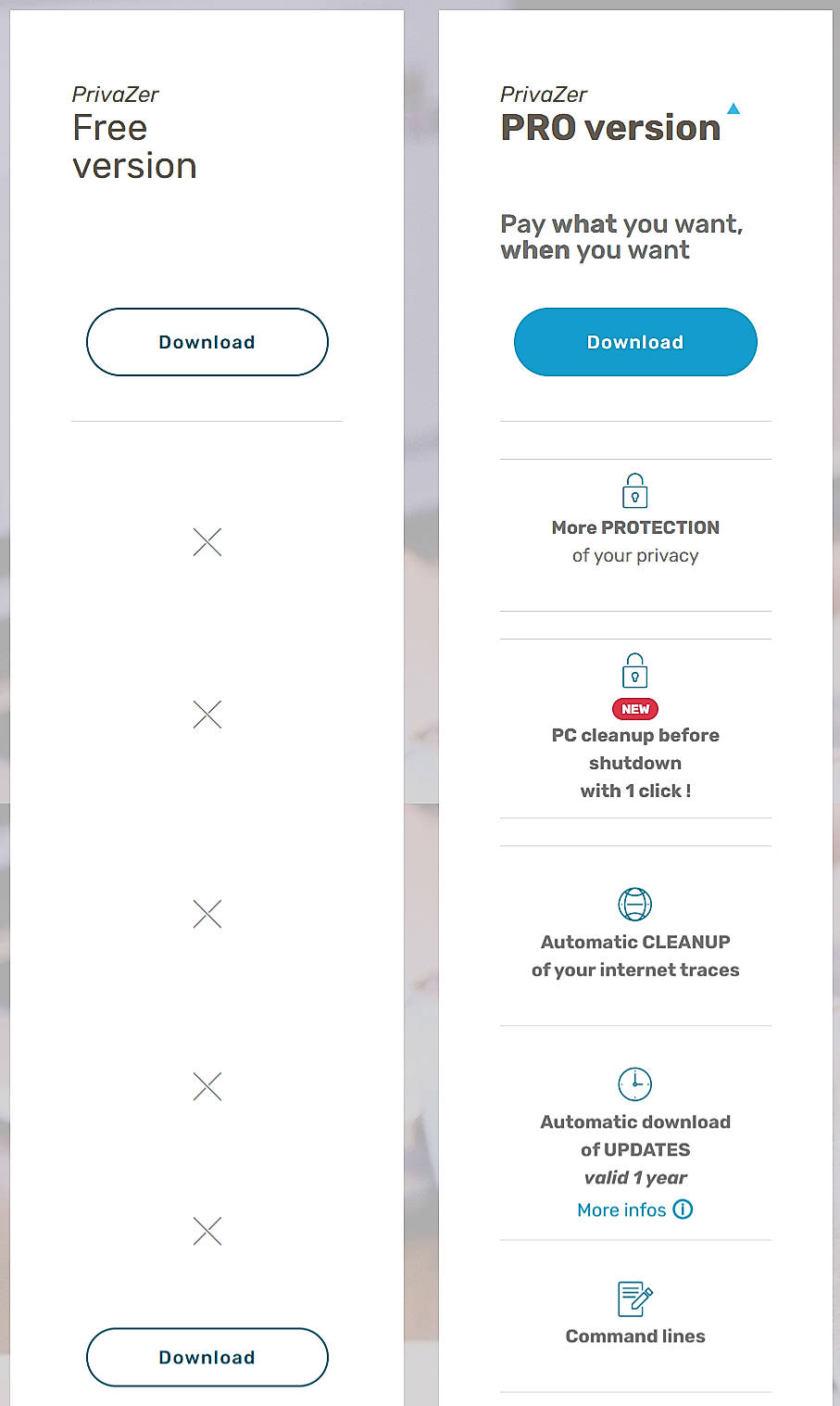 Pricing screenshot