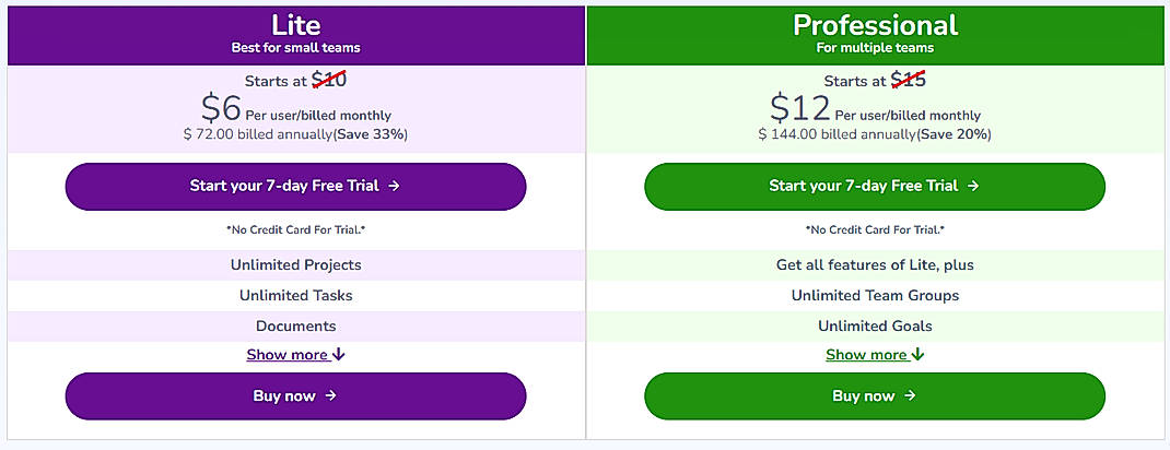 Pricing screenshot