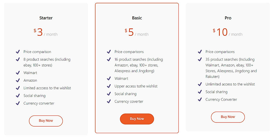 Pricing screenshot