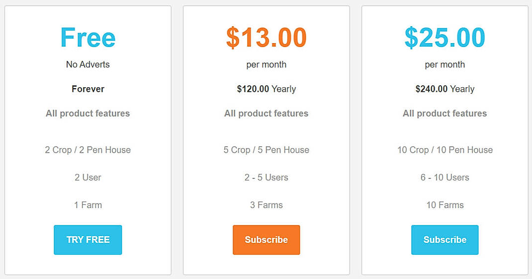 Pricing screenshot
