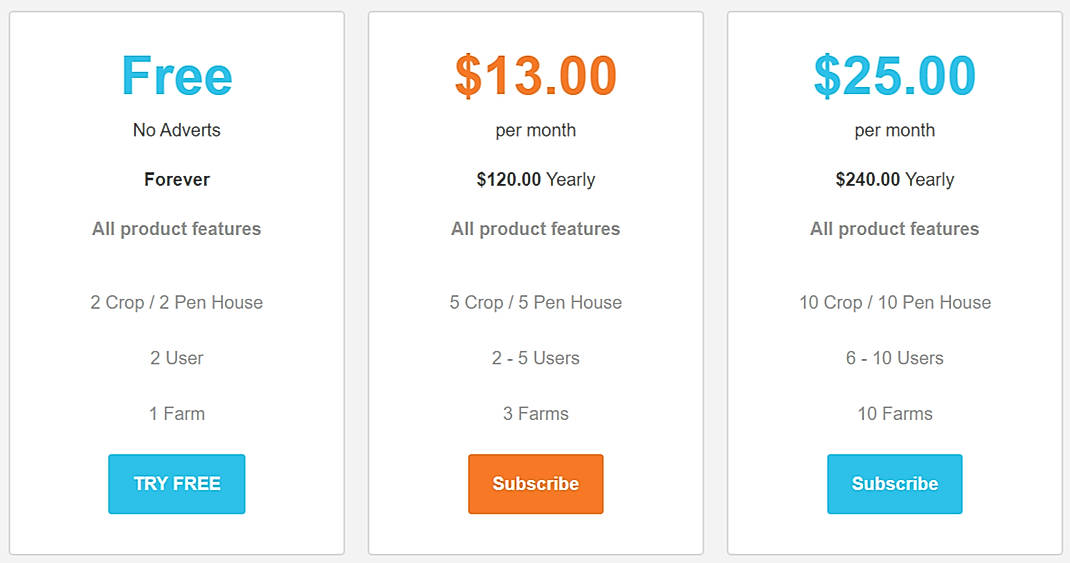 Pricing screenshot