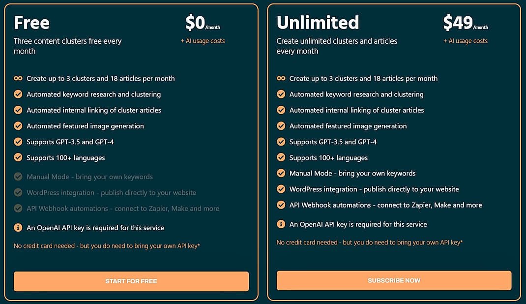 Pricing screenshot
