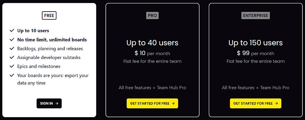 Pricing screenshot