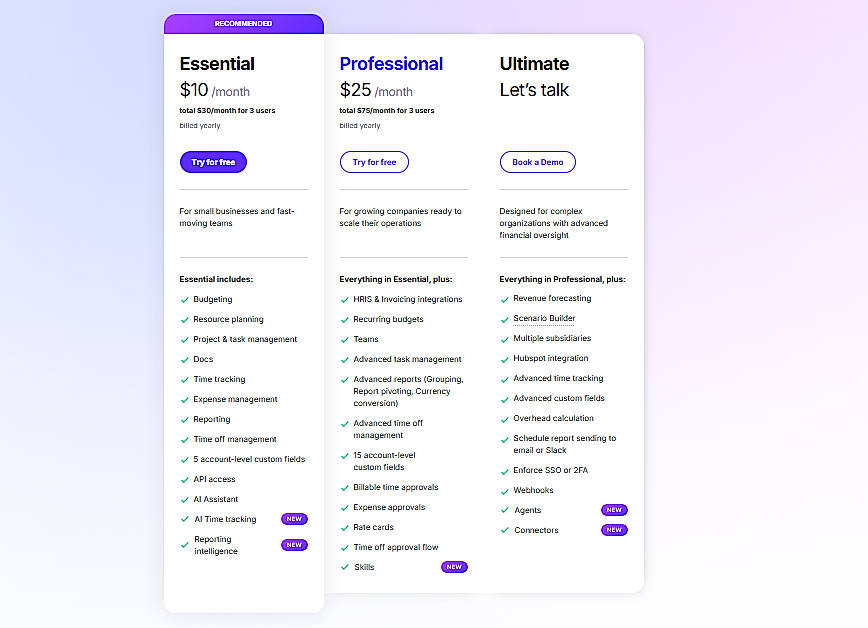 Pricing screenshot